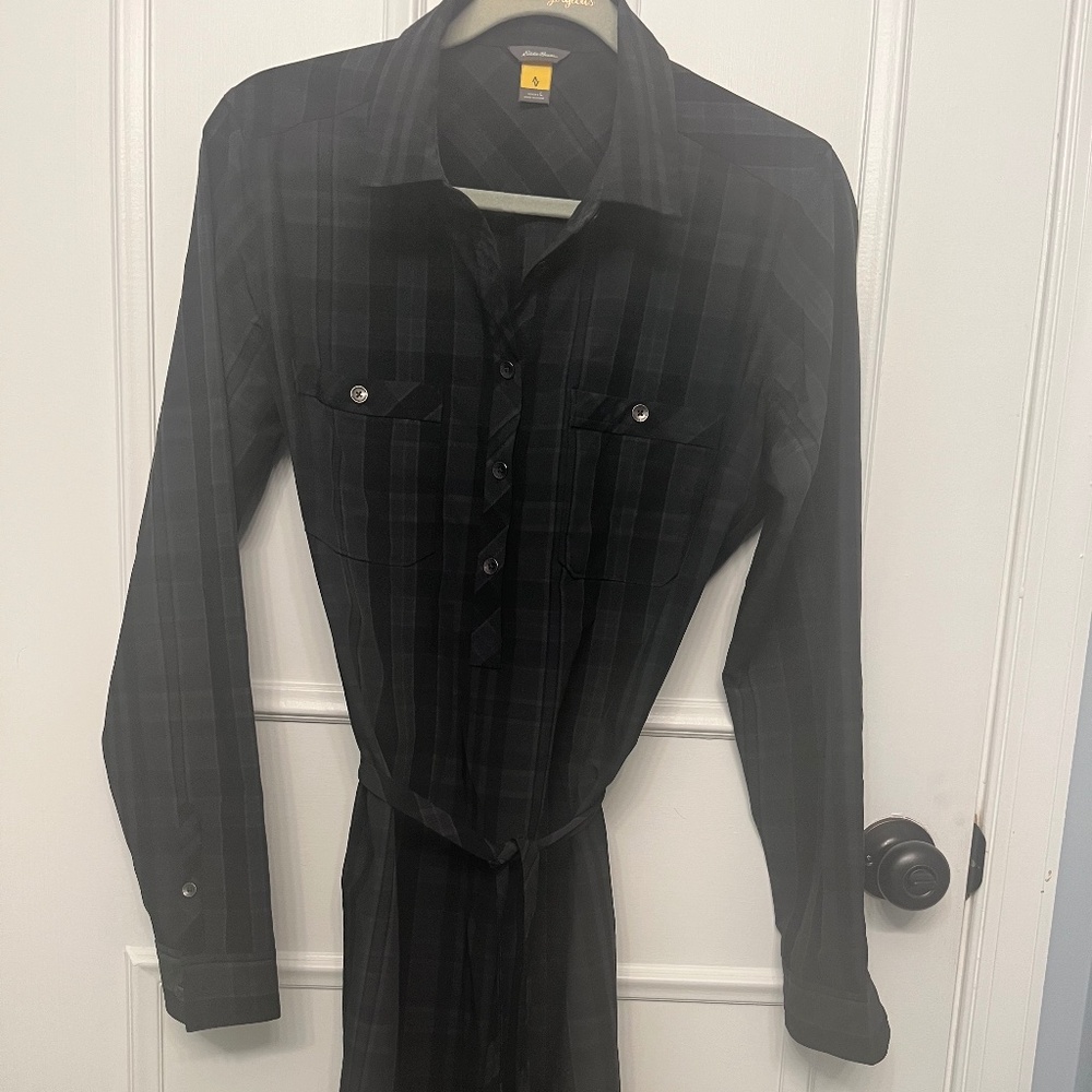 Eddie Bauer Plaid Shirt Dress with Wast Cinch Sz L